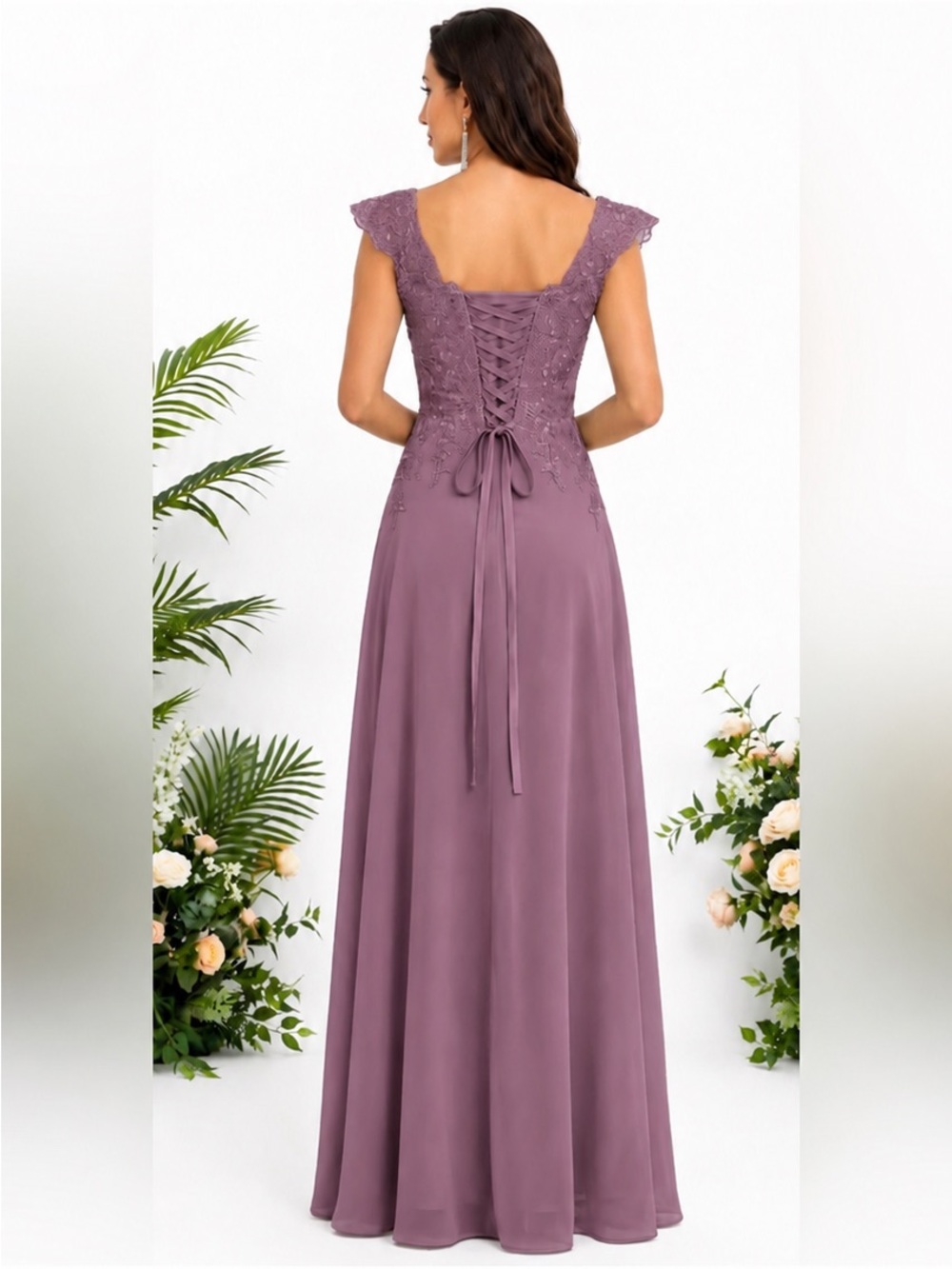 Dusty Mauve Floral Appliqué Sequin Off Shoulder Gown Size 12 Corset Back Formal - Picture 2 of 7